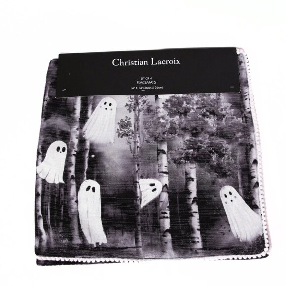 Christian Lacroix Set of 4 Fabric Placemats Black White Gray Silver Metallic - Picture 1 of 6